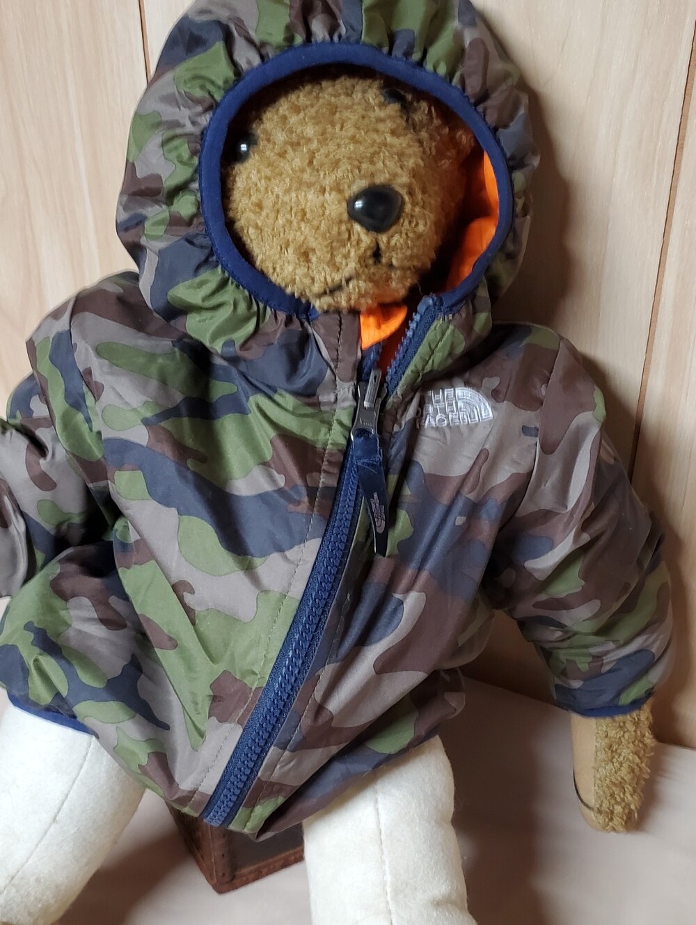 North Face Reversible Camo Puffer Coat With Earflap Trapper Hat  Size 3-6mos NEW